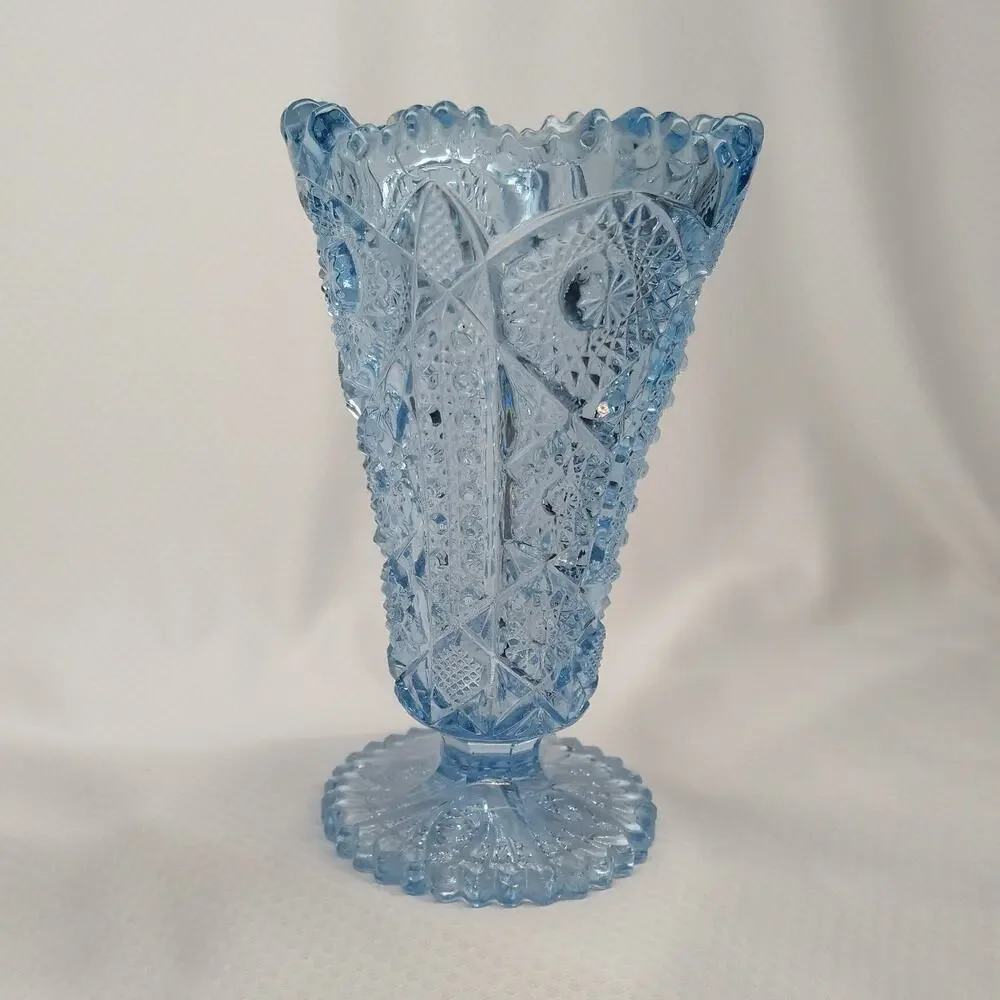 Imperial Glass Blue Octagon Hobstar 536 Footed Vase Art Deco 1930s Vintage